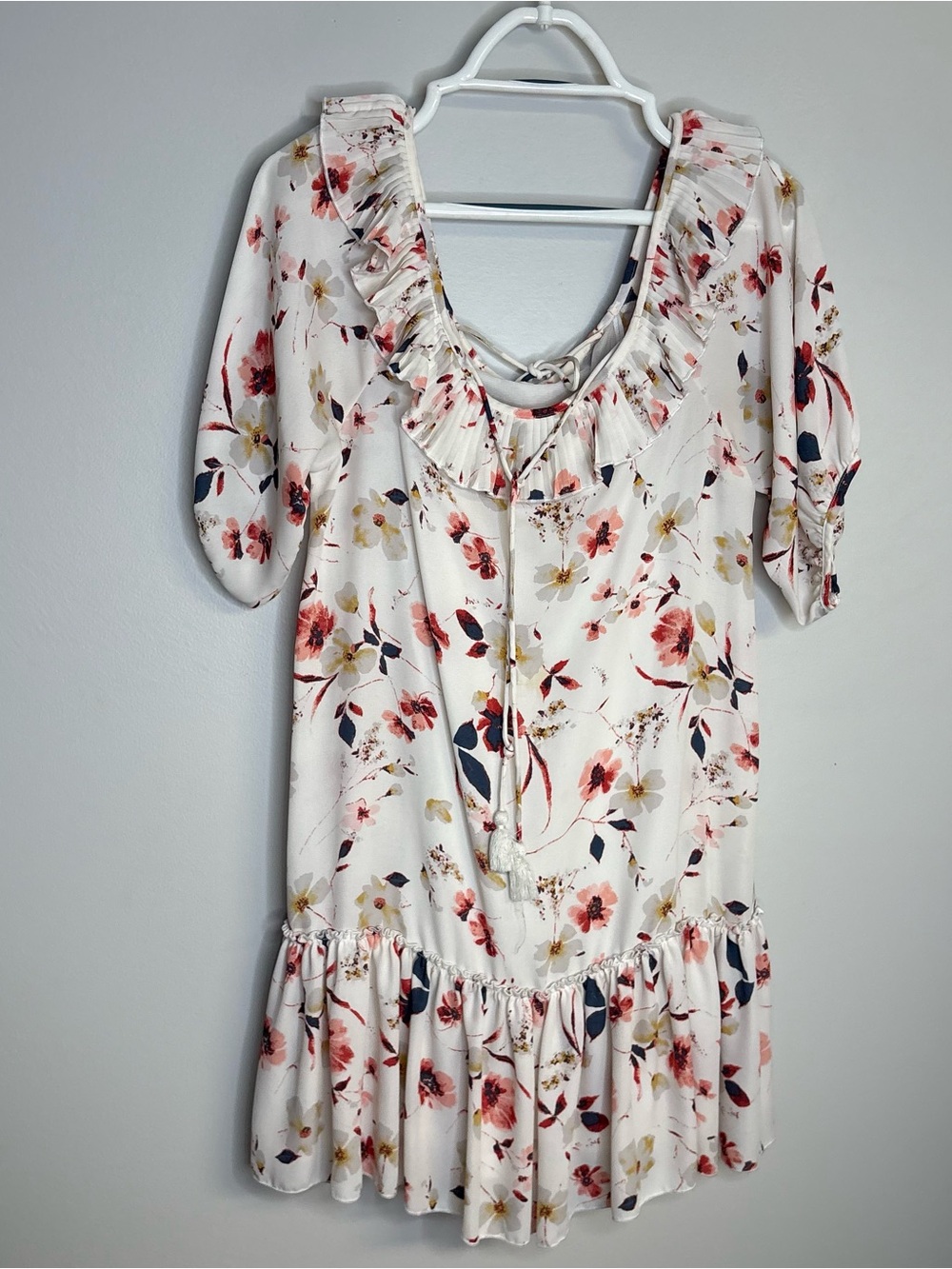 En Creme Cream Mini Dress with Pink & Navy Floral Print